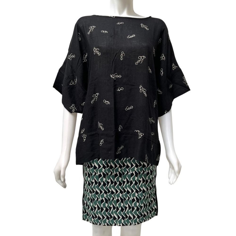 Vtg 80s Dianne B Made in Japan Retro Glasses Print Boxy Top Black M Office Siren - Picture 12 of 14